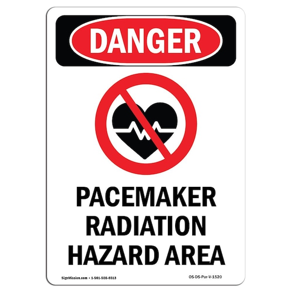 Signmission OSHA Danger Sign, Pacemaker Radiation, 5in X 3.5in Decal, 3.5" W, 5" H, Portrait OS-DS-D-35-V-1520 - main